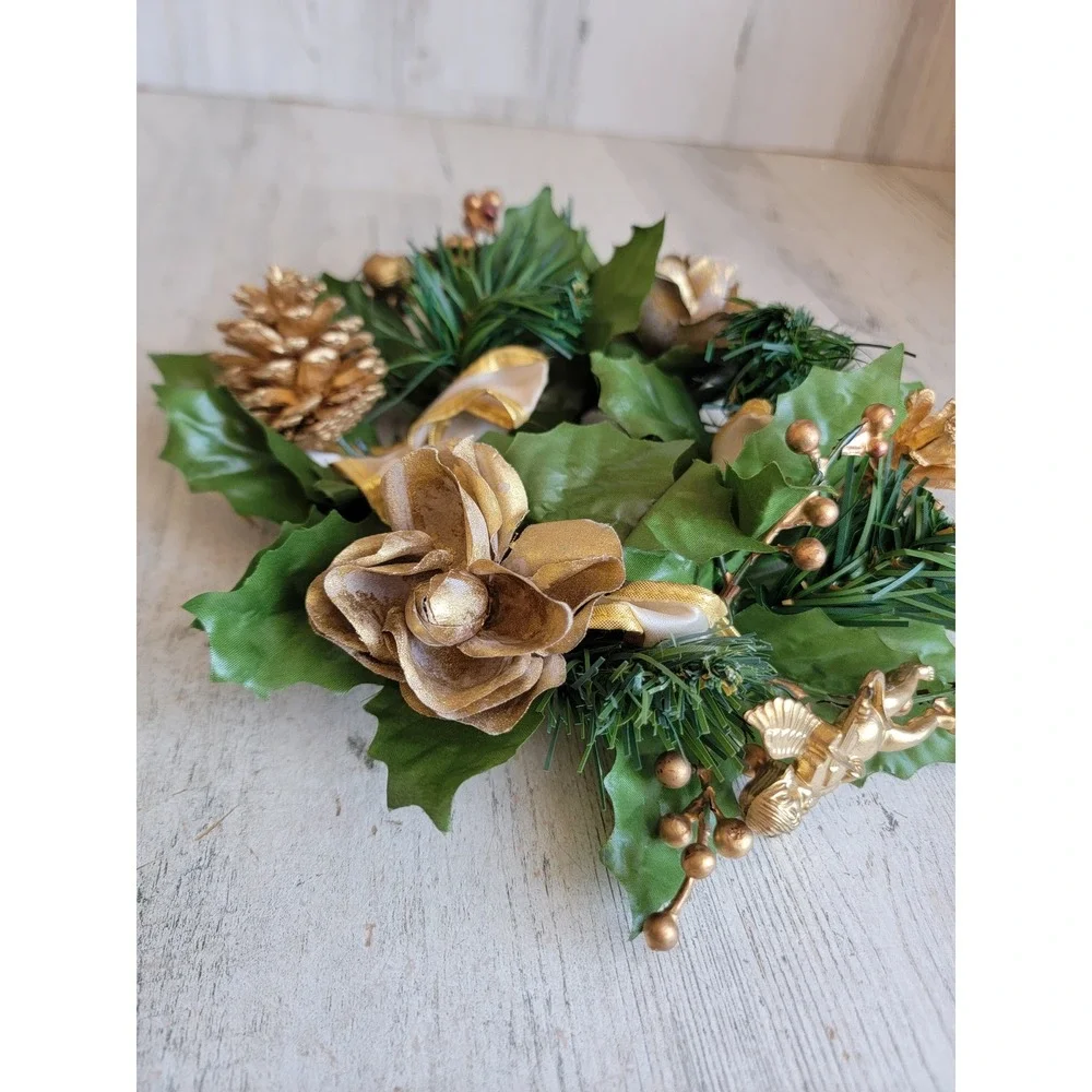 Rustic miniature wreath Angel Cherub Golden hanging Xmas home decor
